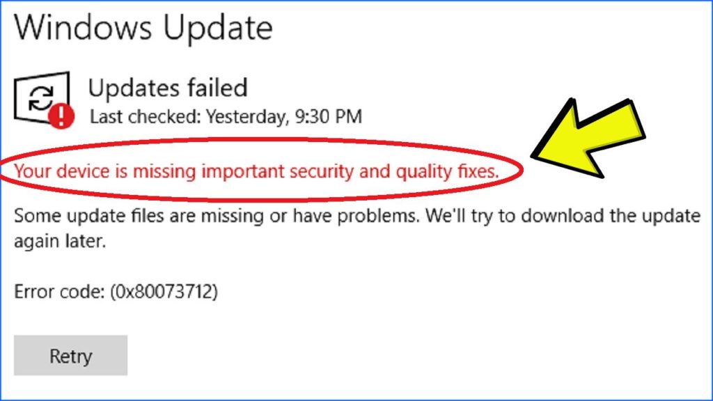 Fix: “Your device is missing important security and quality fixes” Error in Windows Update (2021)