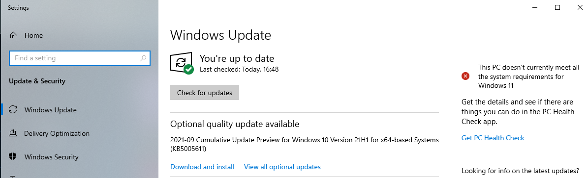 pc health check shows windows 11 compatible but update doesn't