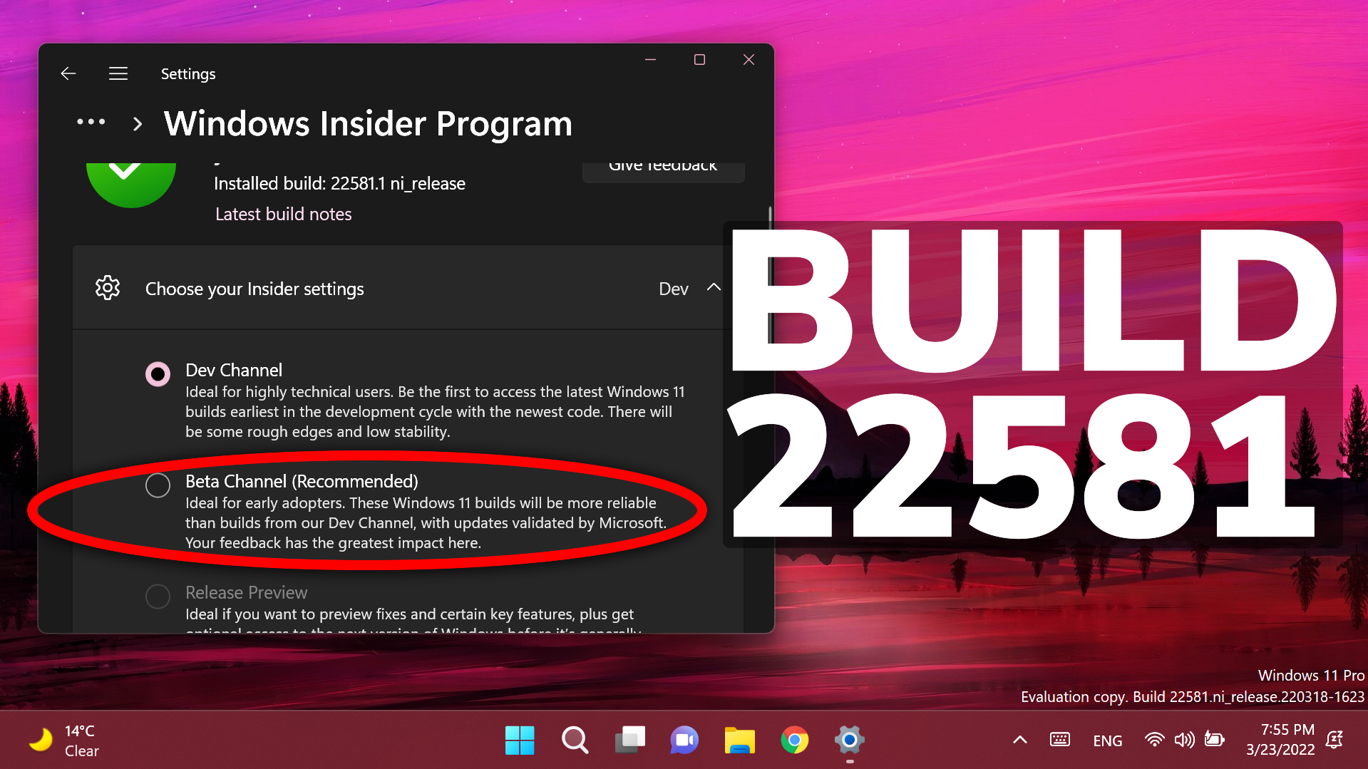 New Windows 11 Build 22581 – Switch from Dev to Beta, Taskbar, Settings ...