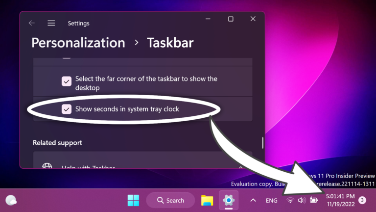 show seconds in system tray clock windows 11 missing