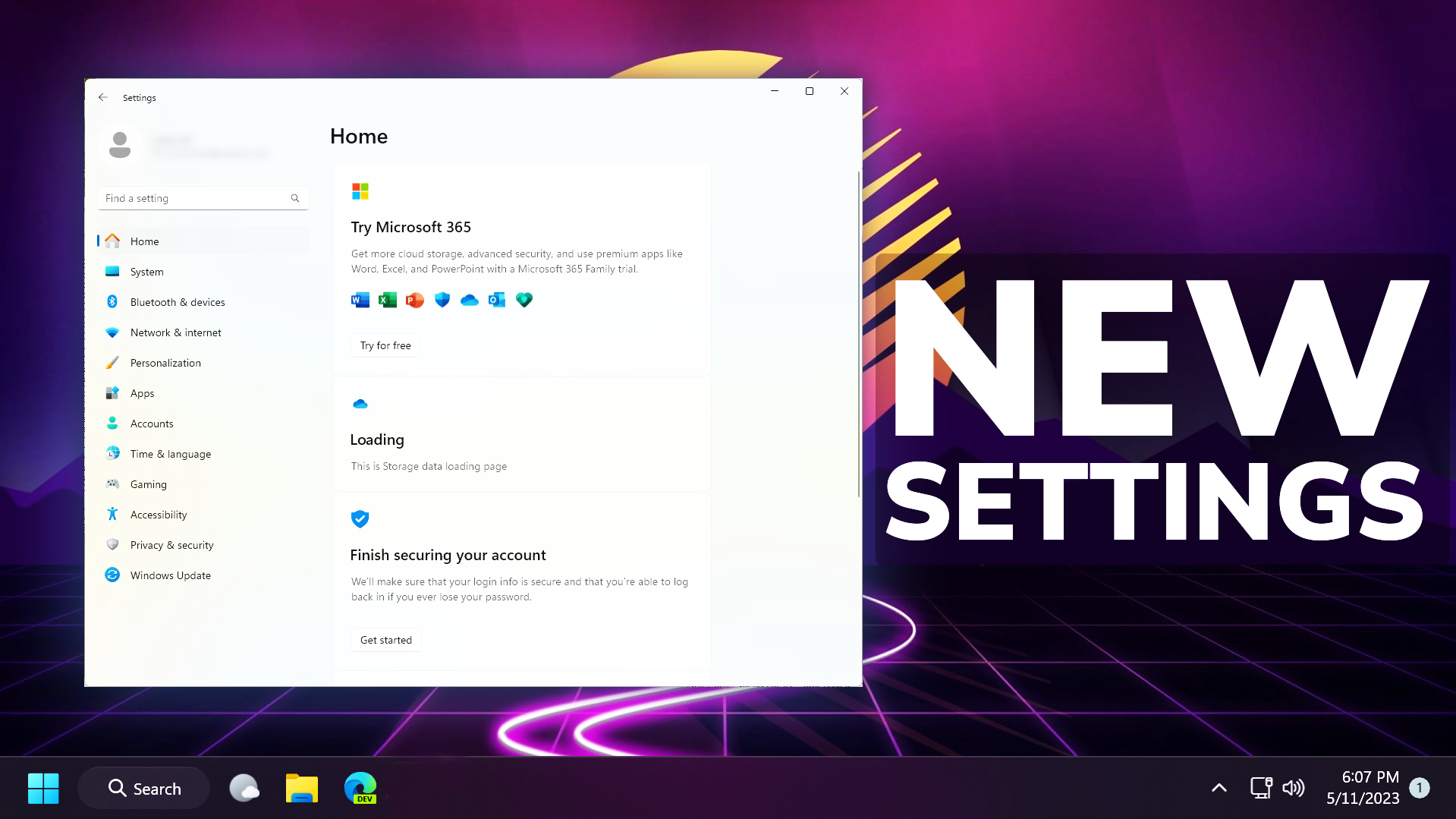 New Settings App Homepage and New Features in Windows 11 (Preview