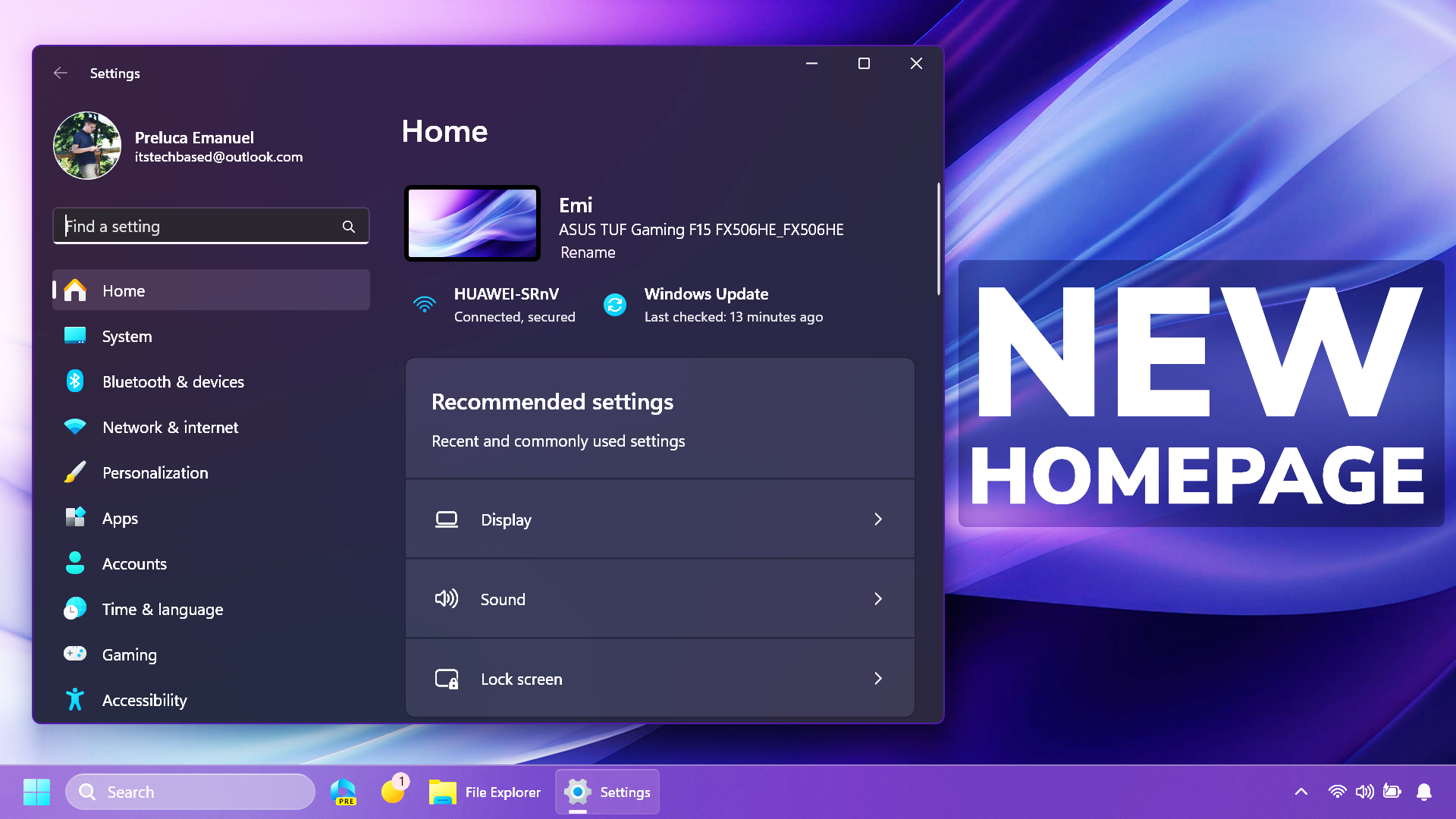 How to Enable New Settings Homepage in Windows 11 22631.2262 (Beta ...