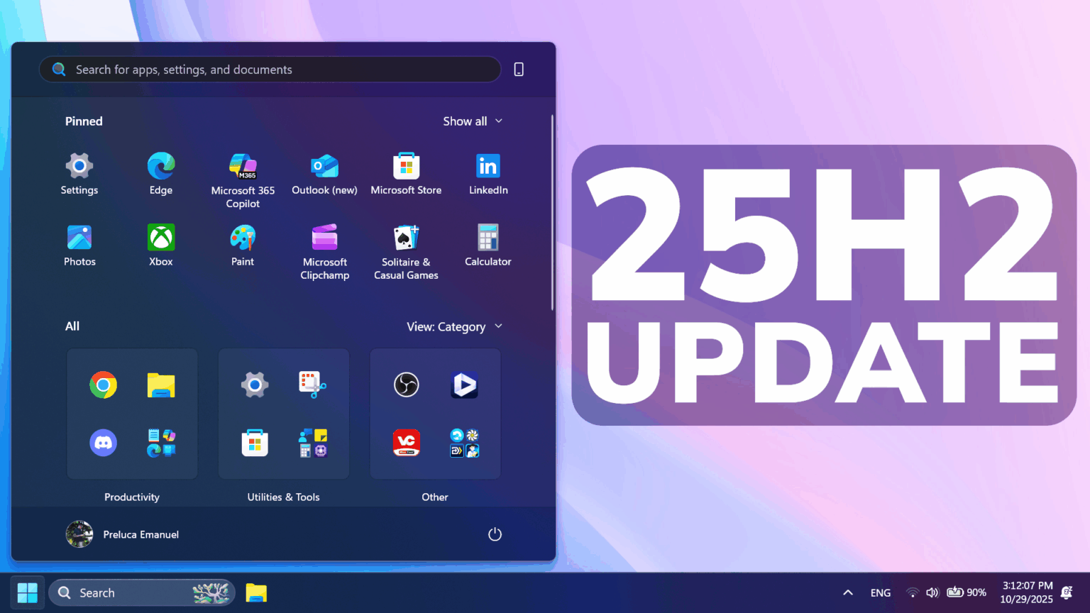 Biggest Windows 11 25H2 October Update in the Main Release – New Start ...