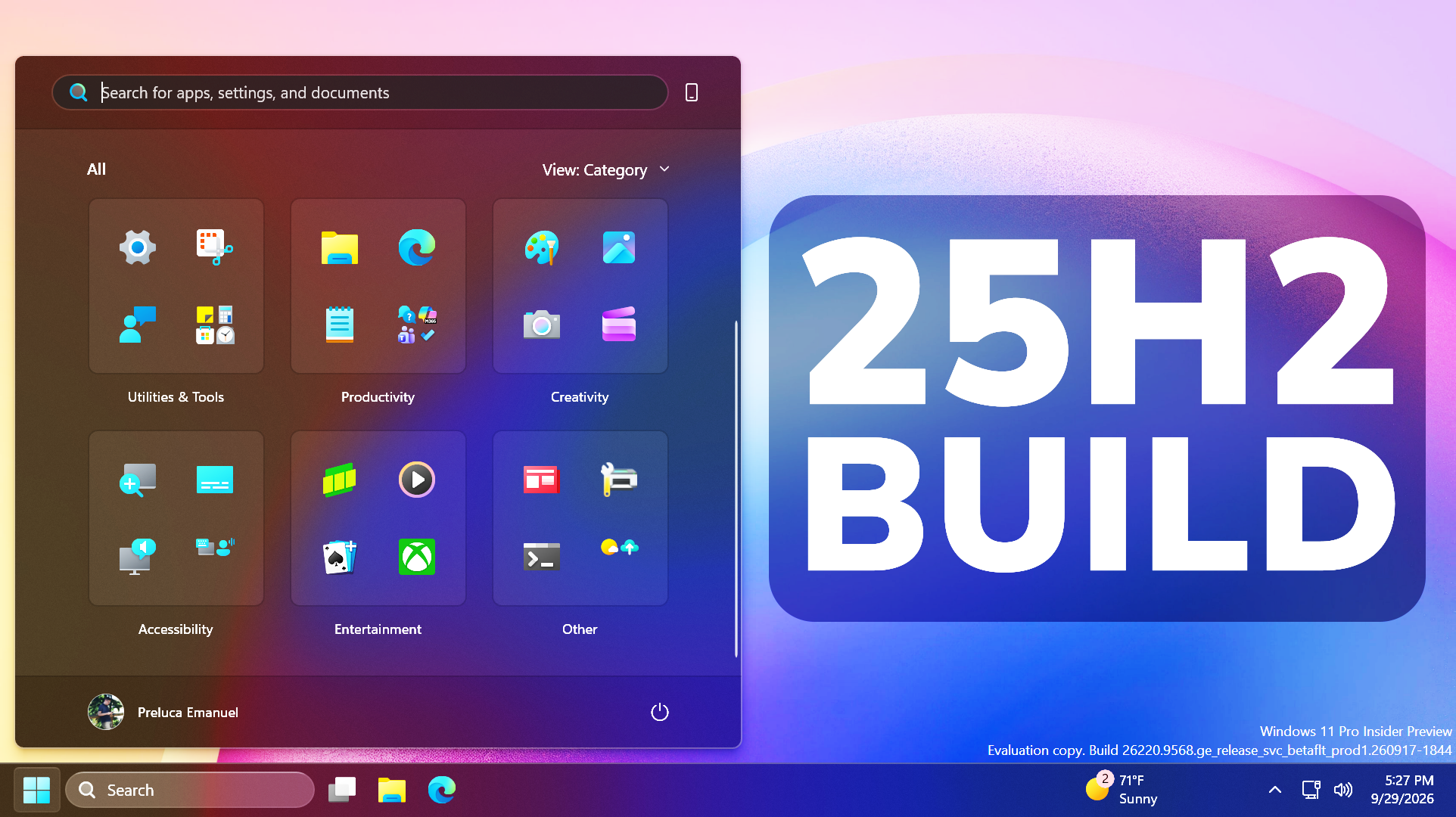 New Windows 11 25H2 Build 26220.9568 – New Start Menu Hover, File ...